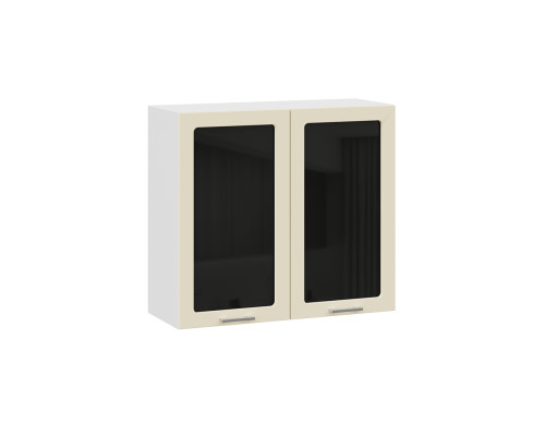 Шкаф навесной 800 c двумя дверями со стеклом «Габриэлла», Белый, Крем