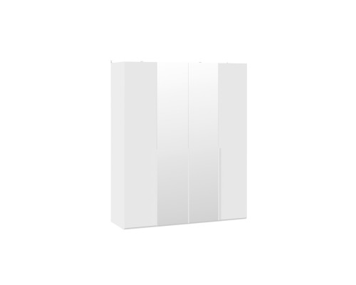 Шкаф для одежды (580) с 2 глухими и 2 зеркальными дверями «Порто», Белый Жемчуг, Белый софт