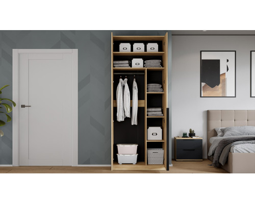 Шкаф для одежды «Джоли» 900, дуб крафт золотой, графит матовый