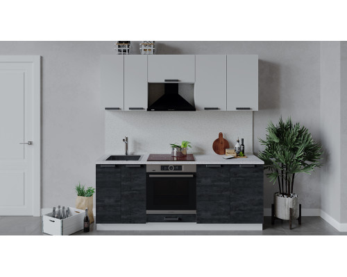 Кухонный гарнитур «Детройт» длиной 200 см со шкафом НБ, Белый, Белый глянец, Угольный Камень