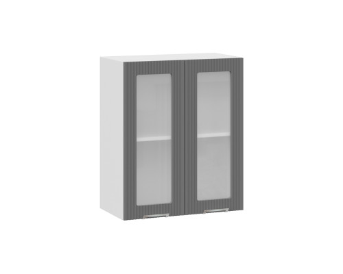 Шкаф навесной 600 c двумя дверями со стеклом «Кимберли», Белый, Титан
