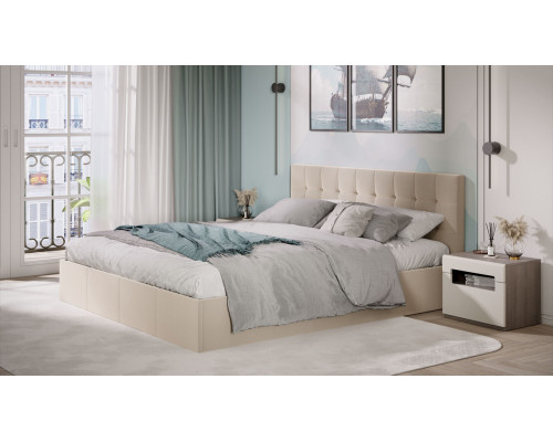 Кровать с ПМ «Эмма», 180, велюр Confetti Cream (с подъемным механизмом) с заглушиной