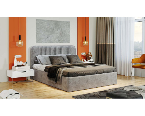 Кровать с ПМ «Тиффани» 1600 тип 1 с заглушиной, микровелюр Wellmart Silver