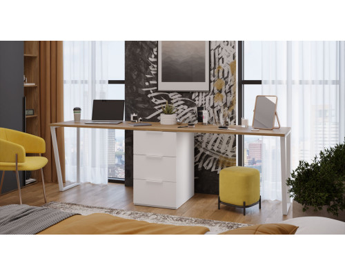 Комплект столов письменных с 1 тумбой универсальной «Порто», Белый Жемчуг, Яблоня Беллуно, Белый софт