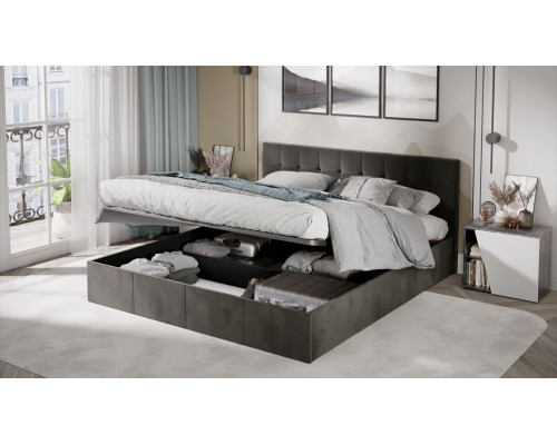 Кровать с ПМ «Эмма», 180 (с подъемным механизмом) с заглушиной, Велюр Confetti Stone