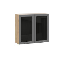 Шкаф навесной 800 c двумя дверями со стеклом «Габриэлла», Дуб Крафт золотой, Титан