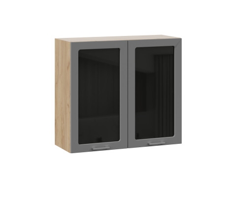 Шкаф навесной 800 c двумя дверями со стеклом «Габриэлла», Дуб Крафт золотой, Титан