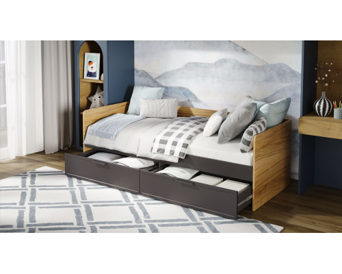 Кровать «Стелла», Серый вулкан, Фон Серый, Яблоня Беллуно