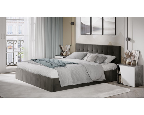 Кровать с ПМ «Эмма», 180 (с подъемным механизмом) с заглушиной, Велюр Confetti Stone