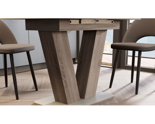 Стол раздвижной «Чинзано» Тип 1,Дуб сонома трюфель/стекло бежевое матовое