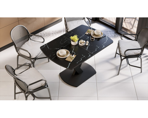 Стол обеденный «Салерно» Тип 1,Черный муар/Стекло черный мрамор