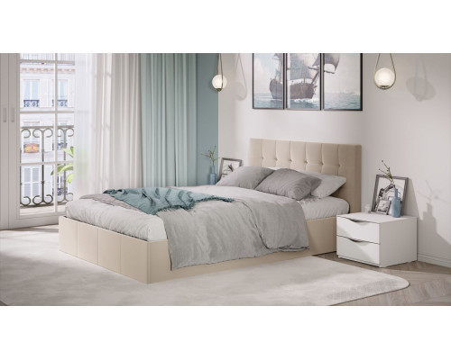 Кровать с ПМ «Эмма», 140 (с подъемным механизмом) с заглушиной, Велюр Confetti Cream