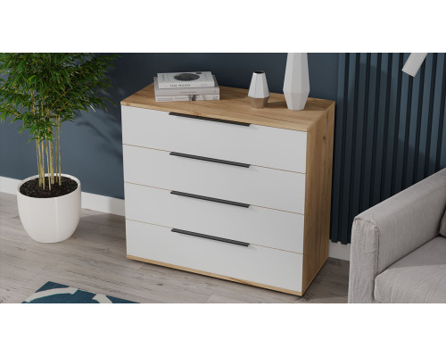 Комод «Джоли», Дуб Крафт золотой, Белый матовый