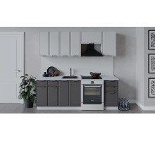 Кухонный гарнитур «Белладжио» длиной 220 см, белый, фон белый, софт графит