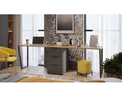 Комплект столов письменных с 1 тумбой универсальной «Порто», Яблоня Беллуно, Графит софт