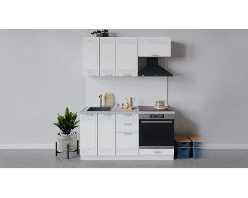 Кухонный гарнитур «Долорес» длиной 160 см со шкафом НБ,Белый/Сноу