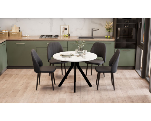 Стол обеденный раздвижной «Дуглас» Тип 2, черный муар, стекло матовое белый мрамор