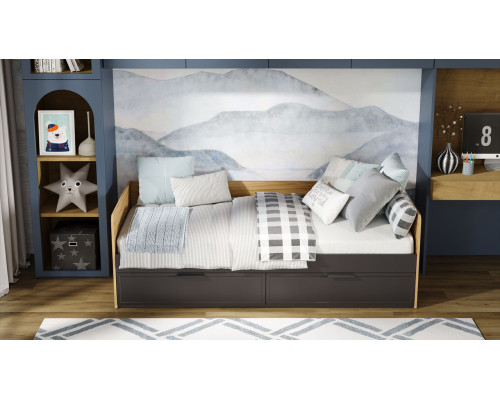 Кровать «Стелла», Серый вулкан, Фон Серый, Яблоня Беллуно