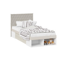 Кровать «Сканди» 900 с мягкой спинкой и ящиком, Дуб Гарден, Белая, Jercy cream