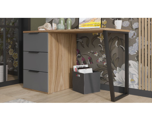 Стол письменный с тумбой универсальной «Порто», Яблоня Беллуно, Графит софт