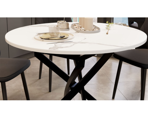 Стол обеденный раздвижной «Дуглас» Тип 1, черный муар, стекло матовое белый мрамор