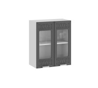 Шкаф навесной 600 c двумя дверями со стеклом «Долорес», Белый, Титан