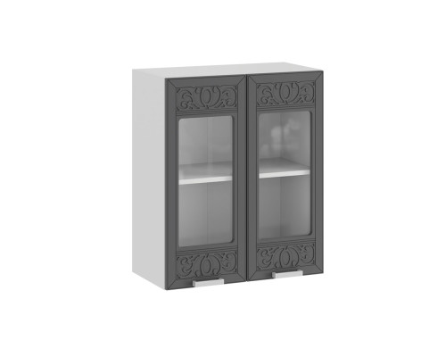 Шкаф навесной 600 c двумя дверями со стеклом «Долорес», Белый, Титан