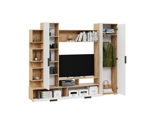 Гостиная «Моника», Дуб Крафт золотой, Белый матовый