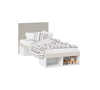 Кровать «Сканди» с мягкой спинкой, Дуб Гарден, Белая, Jercy cream