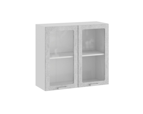 Шкаф навесной 800 c двумя дверями со стеклом «Гранита», Белый, Бетон снежный