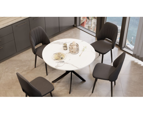 Стол обеденный раздвижной «Дуглас» Тип 1, черный муар, стекло матовое белый мрамор