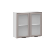 Шкаф навесной 800 c двумя дверями со стеклом «Белладжио» Белый, Софт капучино