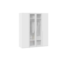 Шкаф для одежды (580) Порто с 2 глухими и 2 стеклянными дверями, Белый Жемчуг/Стекло сатин белое