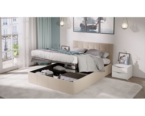 Кровать с ПМ «Эмма», 140 (с подъемным механизмом) с заглушиной, Велюр Confetti Cream
