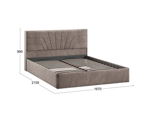 Кровать с ПМ «Пандора» 160 Тип 1 (с подъемным механизмом), Микровелюр Wellmart Latte