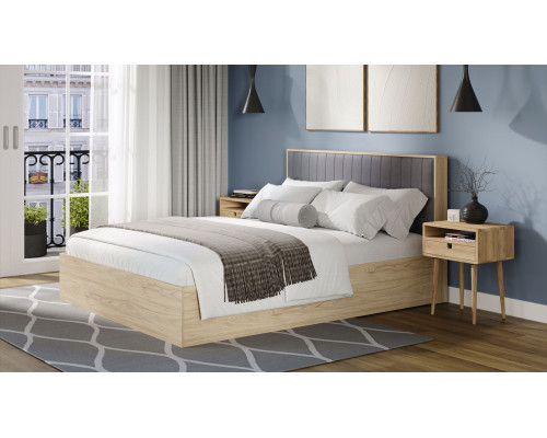 Кровать с ПМ «Сэнди» Тип 2, 160 (с подъемным механизмом) без заглушины, Вяз благородный, Велюр Графит