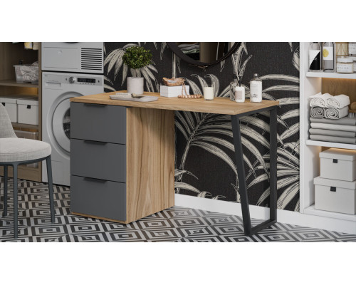 Стол письменный с тумбой универсальной «Порто», Яблоня Беллуно, Графит софт