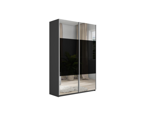 Шкаф-купе 2-х дверный «Траст», 1400, Серый диамант, Зеркало/Стекло черный глянец