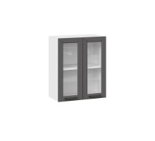 Шкаф навесной 600 c двумя дверями со стеклом «Лорас», Белый, Холст вулкан