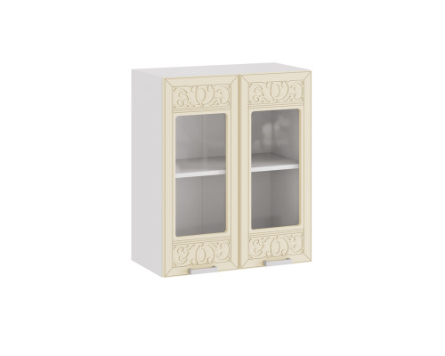 Шкаф навесной 600 c двумя дверями со стеклом «Долорес», Белый, Крем