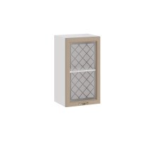 Шкаф навесной 400 c одной дверью со стеклом «Бьянка», Белый, Дуб кофе