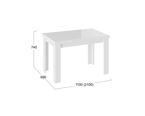 Стол обеденный «Норман» тип 1,Белый/Стекло белый глянец