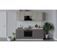 Кухонный гарнитур «Белладжио» длиной 200 см со шкафом НБ,белый, софт панакота, софт капучино
