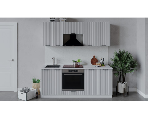 Кухонный гарнитур «Кимберли» длиной 200 см со шкафом НБ, Белый, Сноу