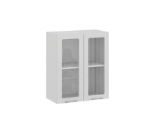 Шкаф навесной 600 c двумя дверями со стеклом «Весна», Белый, Белый глянец