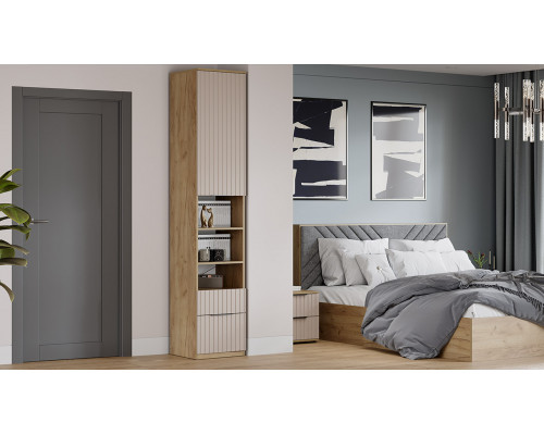 Шкаф комбинированный с 1 дверью (2 ящика) «Хилтон» Исп.2, Дуб Крафт золотой, Мокко матовый