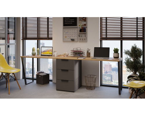 Комплект столов письменных с 1 тумбой универсальной «Порто», Яблоня Беллуно, Графит софт