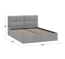 Кровать без ПМ «Глосс» Тип 1,1600 (без подъемного механизма), Микровелюр Wellmart Silver