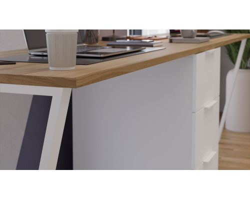 Комплект столов письменных с 1 тумбой универсальной «Порто», Белый Жемчуг, Яблоня Беллуно, Белый софт