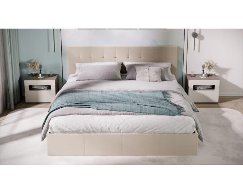 Кровать с ПМ «Эмма», 180, велюр Confetti Cream (с подъемным механизмом) с заглушиной